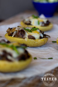 Potato Skins - Philly Cheese Steak Style - These are not your ordinary potato skins! Roast beef and mushrooms with some special seasoning make these hearty enough to enjoy for a meal. Best part is they are quick and easy to make!