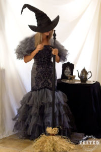 Wicked Witch Costume - DIY Wicked Witch Costume made from a thrift store wedding dress. Use some dye to transform a white wedding dress to a black witch costume for Halloween. This was so much easier to do than I thought it was going to be!