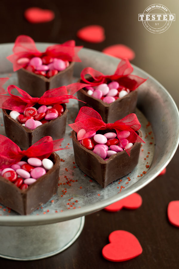 Chocolate Heart Cups filled with Valentine's Day Candy