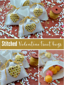 Valentine's Day Treat Bag - This fun DIY craft is a quick and easy project that you can enjoy making with your kids. Put a little bling in your Valentine's Day with cute gold sequin hearts.