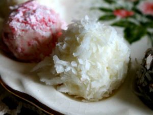 coconut cream cheese truffles can be colored or dipped in chocolate, too. Cute Easter treats.