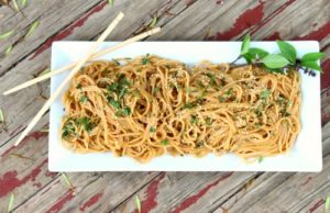 Super easy spicy Thai peanut noodles are a great side or main dish.