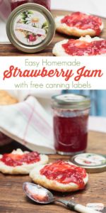 A delicious and easy homemade strawberry jam recipe, plus free printable canning labels for a variety of jams, jellies, preserves and pickles.