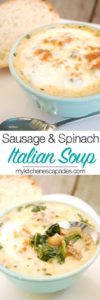 I present this yummy Sausage and Spinach Italian Soup to fill that need! Loaded with Italian sausage, cannellini beans, spinach and potatoes.