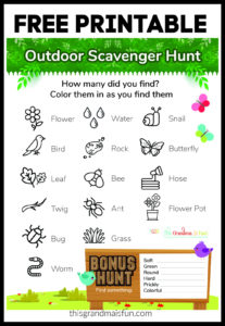 Outdoor Scavenger Hunt Free Printable - TGIF - This Grandma is Fun