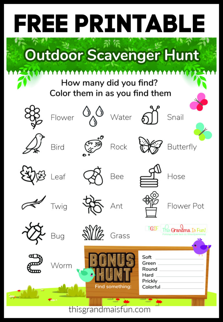 Outdoor Scavenger Hunt Free Printable - TGIF - This Grandma is Fun